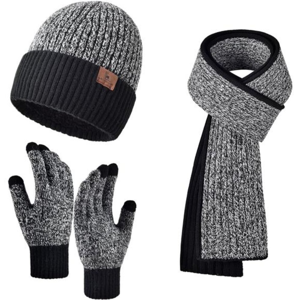 New Men Women Winter Beanie Hats Scarf with Touchscreen Gloves Warm Knit Thermal